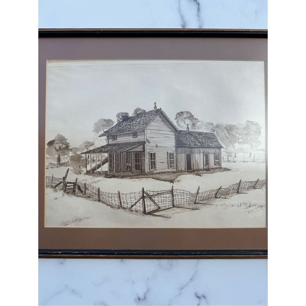 Carter vintage watercolor pencil farmhouse art framed